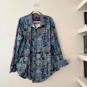 Robert Graham Blue Print Button Down Shirt 2XL
